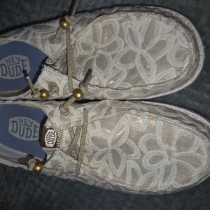 Hey Dude Cream Floral Lace-Up Shoes
